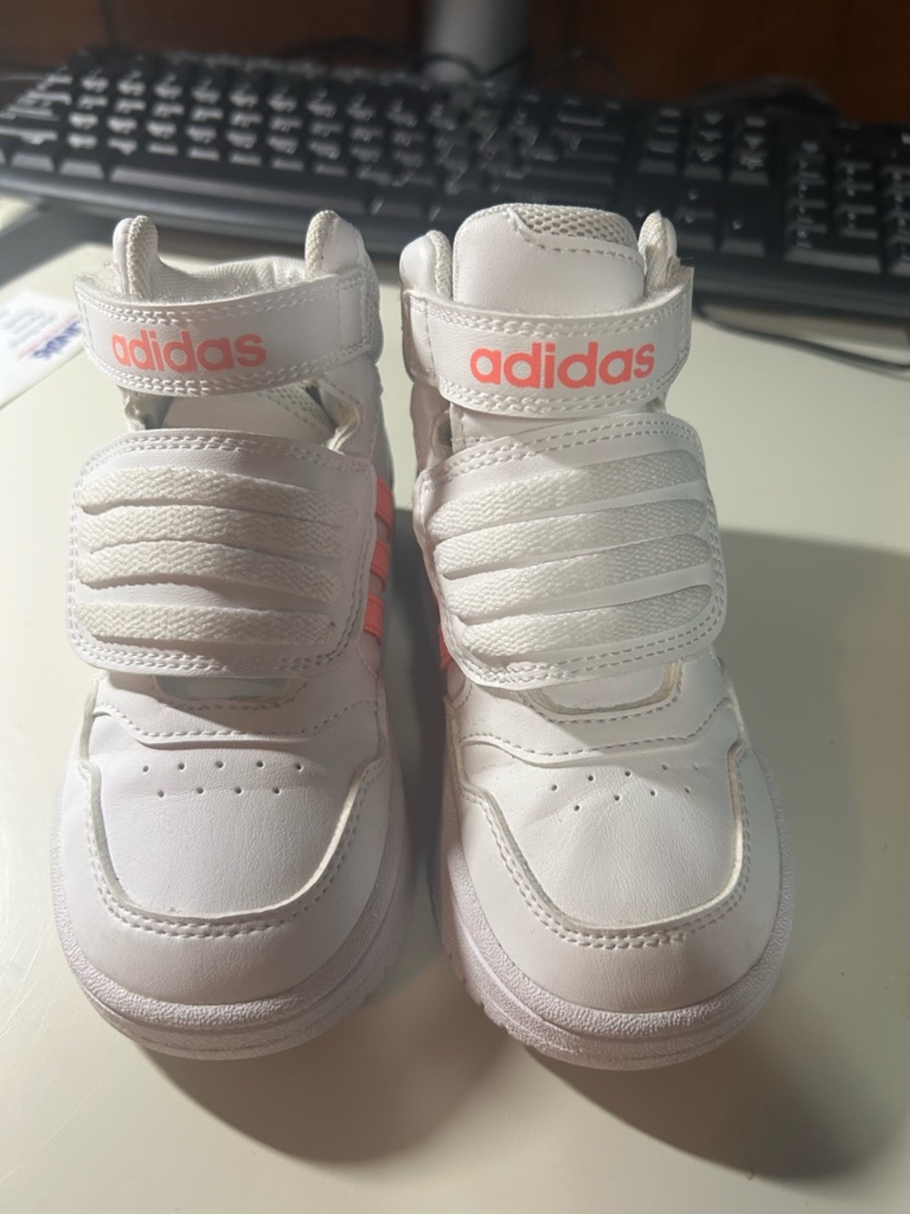 adidas Toddler White Sneakers with Pink Logo Accents